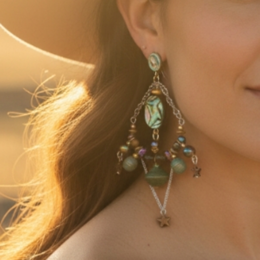 Boho Cosmic Style Stellar Statement Earrings With… - image 2